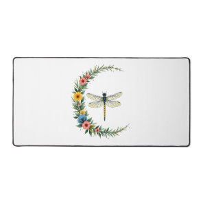 Dragonfly Boho Crescent Moon Peace Sign Hippie Dra Desk Mat