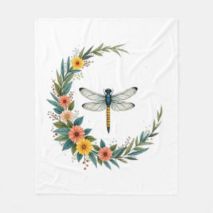 Dragonfly Boho Crescent Moon Peace Sign Hippie Dra Fleece Blanket