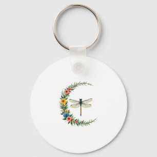 Dragonfly Boho Crescent Moon Peace Sign Hippie Dra Keychain