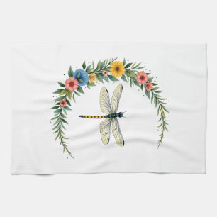 Dragonfly Boho Crescent Moon Peace Sign Hippie Dra Kitchen Towel
