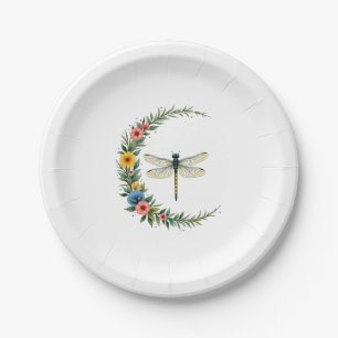 Dragonfly Boho Crescent Moon Peace Sign Hippie Dra Paper Plates