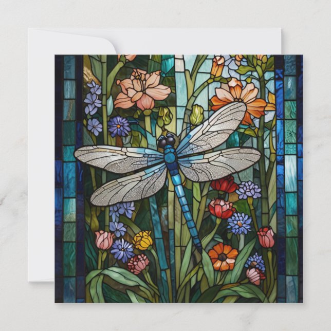 Dragonfly boho floral botanical stain glass invitation (Front)
