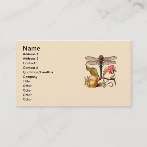 Customizable Dragonfly, Pear, Carnation, and Insect Business Card Template