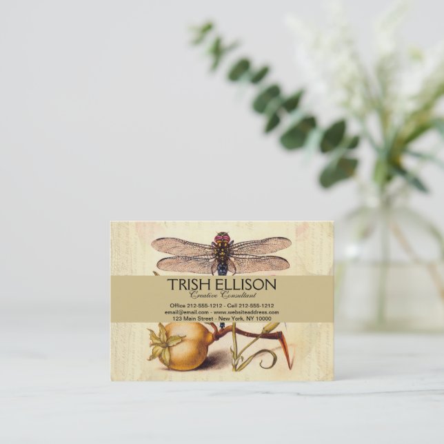 Dragonfly Botanical Nature Wildlife Business Card (Standing Front)