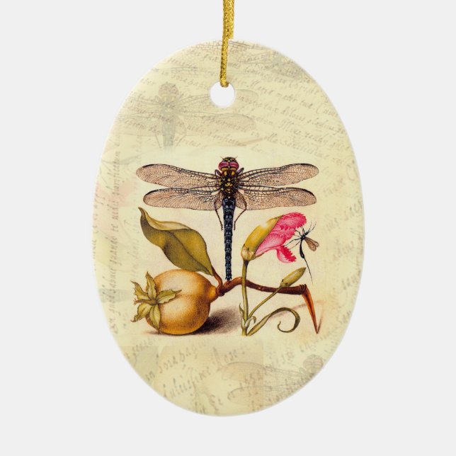 Dragonfly Botanical Nature Wildlife Ceramic Ornament (Front)
