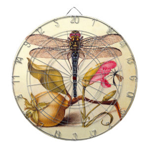 Dragonfly Botanical Nature Wildlife Hoefnagel Art Dartboard With Darts
