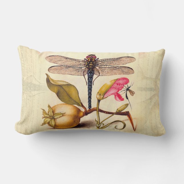 Dragonfly Botanical Nature Wildlife Lumbar Pillow (Front)