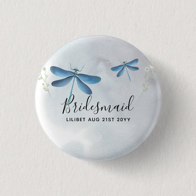 DragonFly BRIDESMAID Bridal Party Personalized Button (Front)