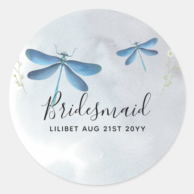DragonFly BRIDESMAID Bridal Party Personalized Classic Round Sticker (Front)