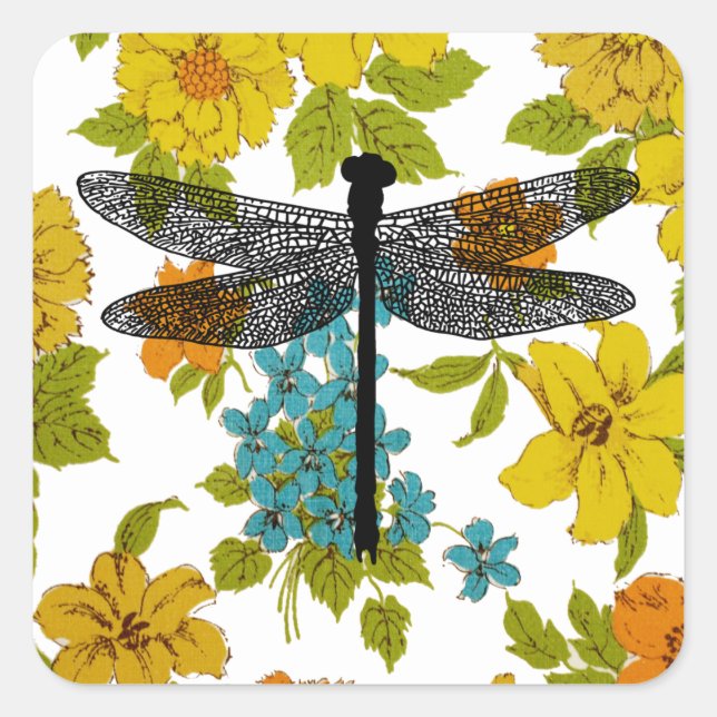 dragonfly Bug Iflowers nature Silhouette art Square Sticker (Front)