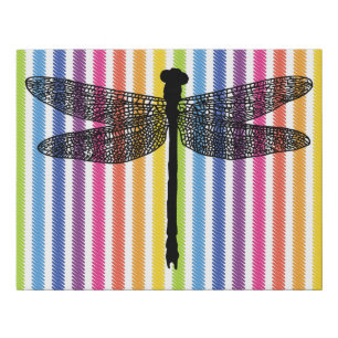 dragonfly Bug Insect Silhouette stripes art Faux Canvas Print