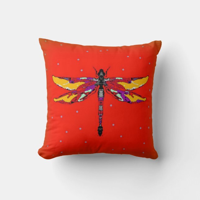 Dragonfly Burnt Orange Pillow by Sharles (Front)