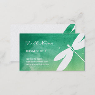 Dragonfly Business Cards   Green Yellow Watercolor