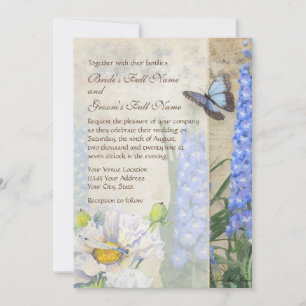 Dragonfly Butterfly Delphinium n Poppy Floral Art Invitation