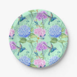 Dragonfly Butterfly Hummingbird Floral Paper Plate