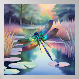 Dragonfly By The Pond  Poster