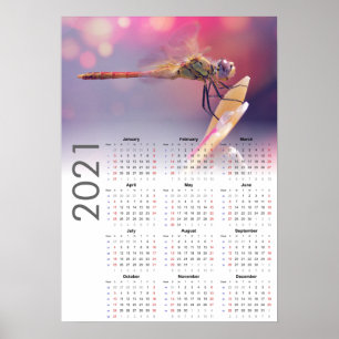 Dragonfly Calendar 2021 Poster - Sunday start