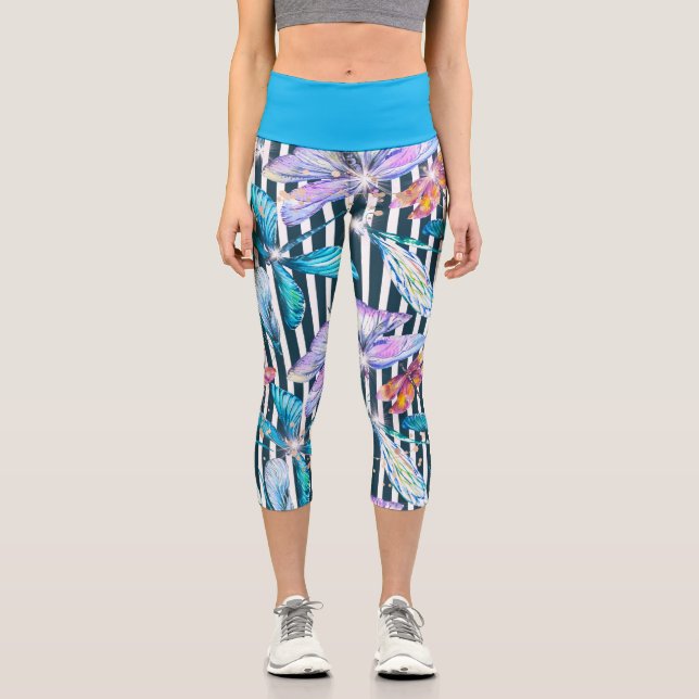 Dragonfly Capris Colorful with Black Stripes (Front)