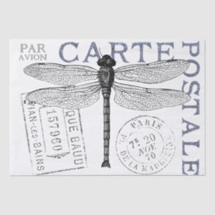 Dragonfly Carte Postale French Postmark Decoupage Tissue Paper
