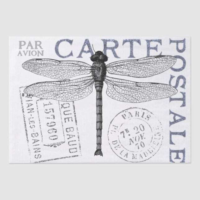 Dragonfly Carte Postale French Postmark Decoupage  Tissue Paper (Front)