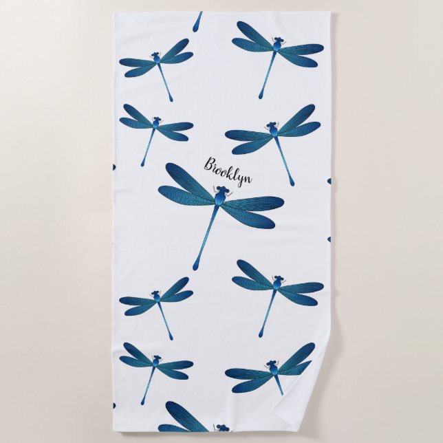 Dragonfly cartoon illustration beach towel (Front)
