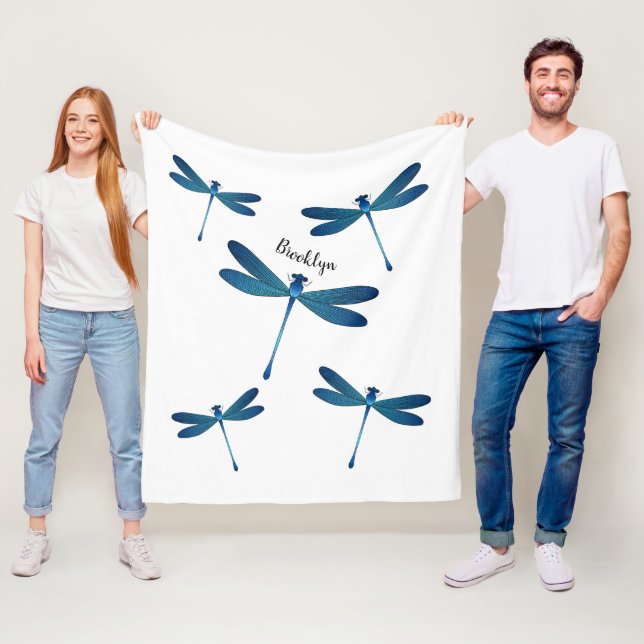 Dragonfly cartoon illustration fleece blanket (In Situ)