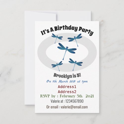 Dragonfly cartoon illustration invitation