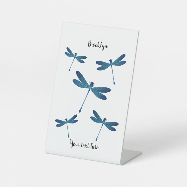 Dragonfly cartoon illustration pedestal sign (Front)