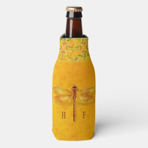 Dragonfly Caught in Amber Sap Celtic Knot Monogram Bottle Cooler