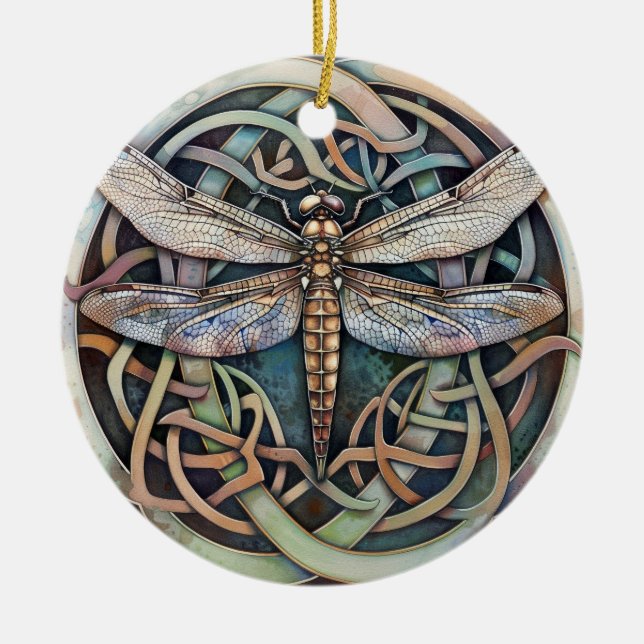 Dragonfly Celtic Knot Ceramic Ornament (Front)