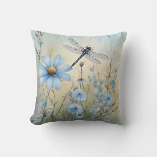Dragonfly Charisma | Watercolor Wildflower Throw Pillow