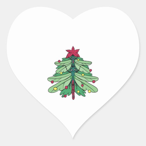 Dragonfly Christmas Heart Sticker