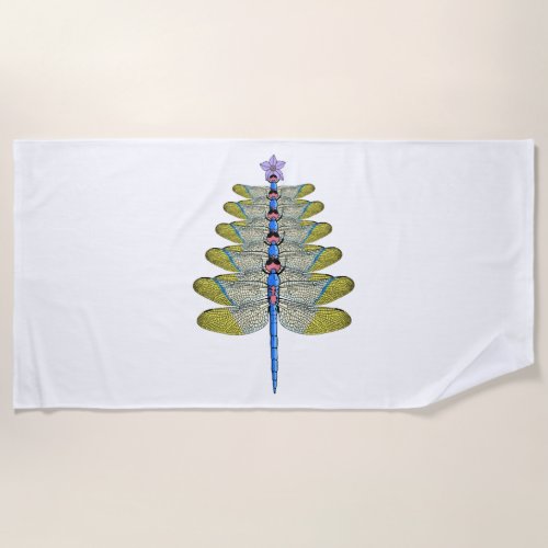 Dragonfly Christmas Tree Christmas insect Lover Beach Towel