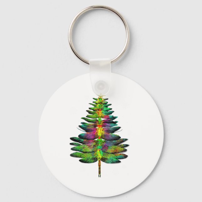 Dragonfly Christmas Tree Dragonfly Xmas  Keychain (Front)