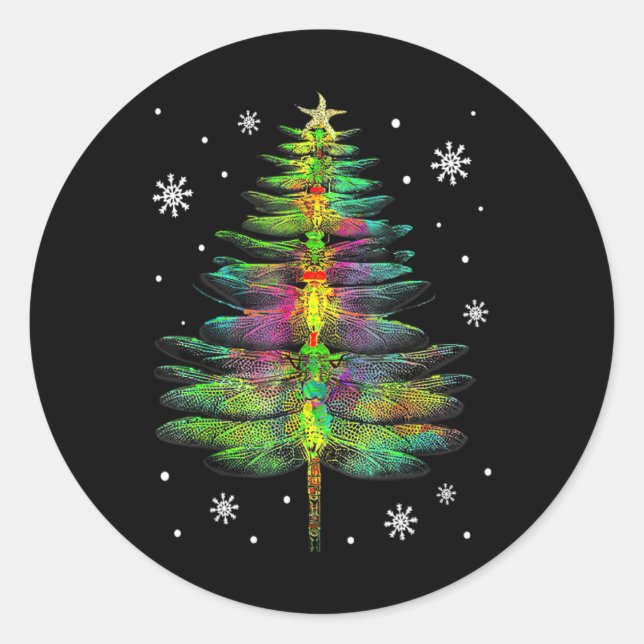 Dragonfly Christmas Tree Dragonfly Xmas T Shirt  Classic Round Sticker (Front)