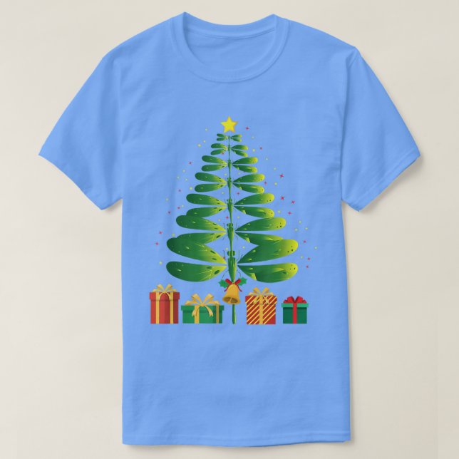 Dragonfly Christmas Tree Funny Xmas Entomologist E T-Shirt (Design Front)