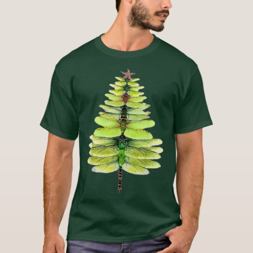 Dragonfly Christmas Tree Print Xmas Watercolor Ret T_Shirt