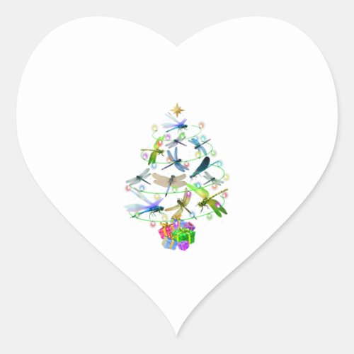 Dragonfly Christmas Tree Vintage Insects Lovers Heart Sticker