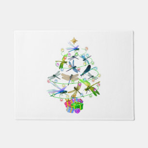 Dragonfly Christmas Tree Xmas Ornaments Lights Doormat