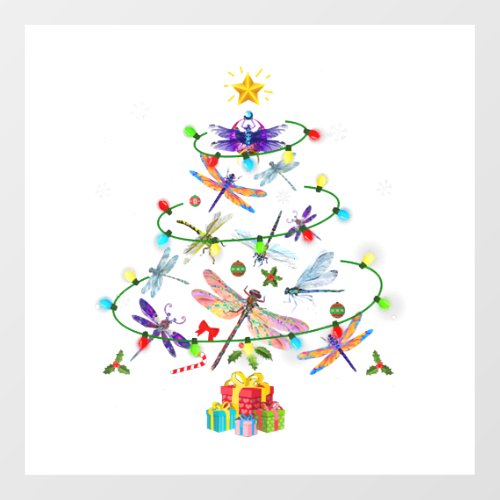 Dragonfly Christmas Tree Xmas Ornaments Lights Wall Decal