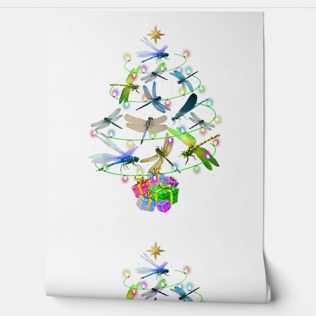 Dragonfly Christmas Tree Xmas Ornaments Lights Wallpaper (Unrolling)