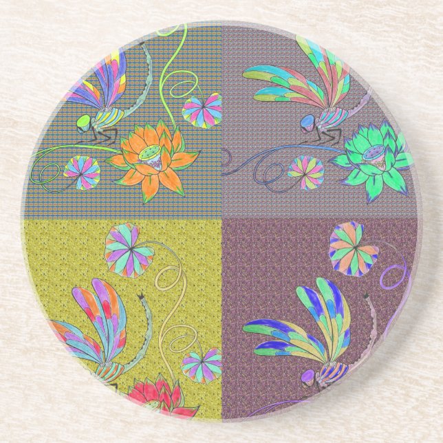Dragonfly Collage Drink Coaster (Front)