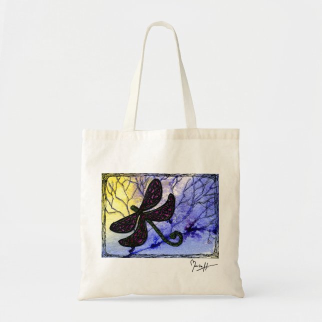 Dragonfly Collage over Watercolor - Blue Yellow Tote Bag (Front)