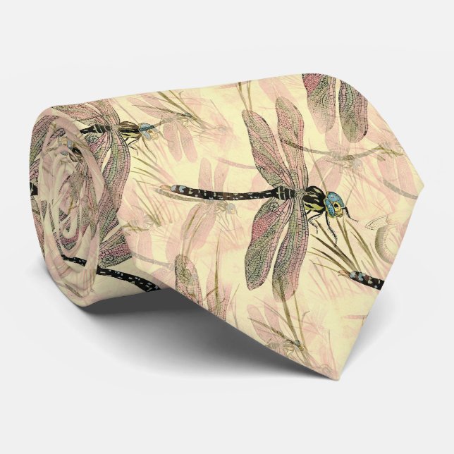 Dragonfly color illustration neck tie (Rolled)