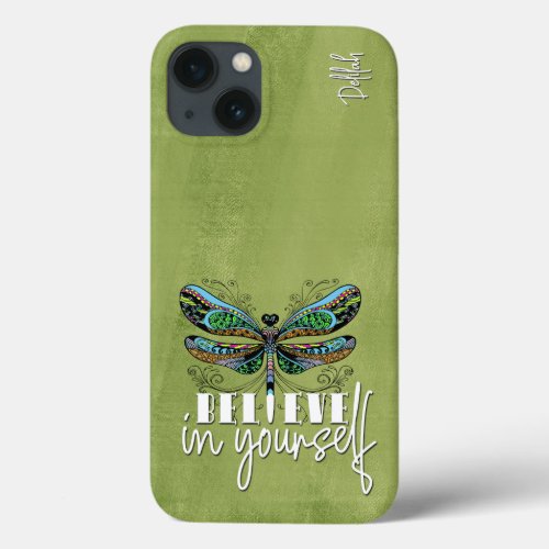 Dragonfly Colorful Encouraging Words Green iPhone 13 Case