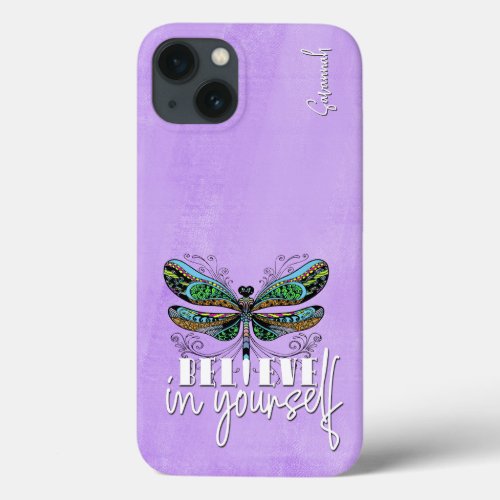 Dragonfly Colorful Encouraging Words Purple iPhone 13 Case