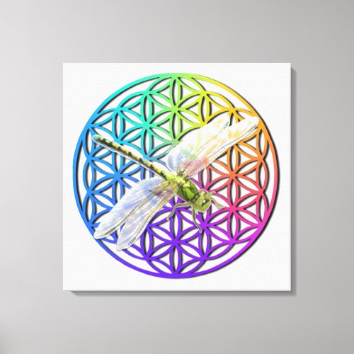 Dragonfly  colorful flower of life  chakra  canvas print