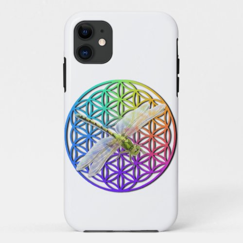 Dragonfly  colorful flower of life  chakra    iPhone 11 case