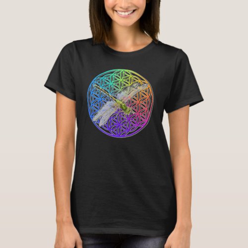 Dragonfly  colorful flower of life  chakra    T_Shirt