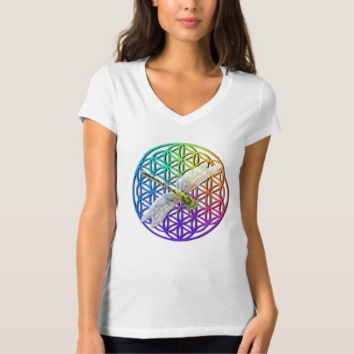 Dragonfly  colorful flower of life  chakra    T_ T_Shirt